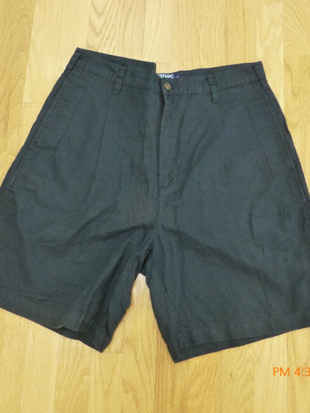 Chaps Ralph Lauren Black Linen Blend Bermuda Shorts Size 34 Pleated 7 1/2 inseam